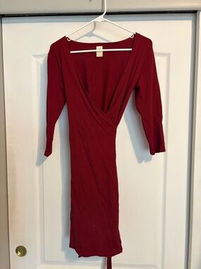 Soul Flower Burgundy Wrap-Style Long Sleeve Dress